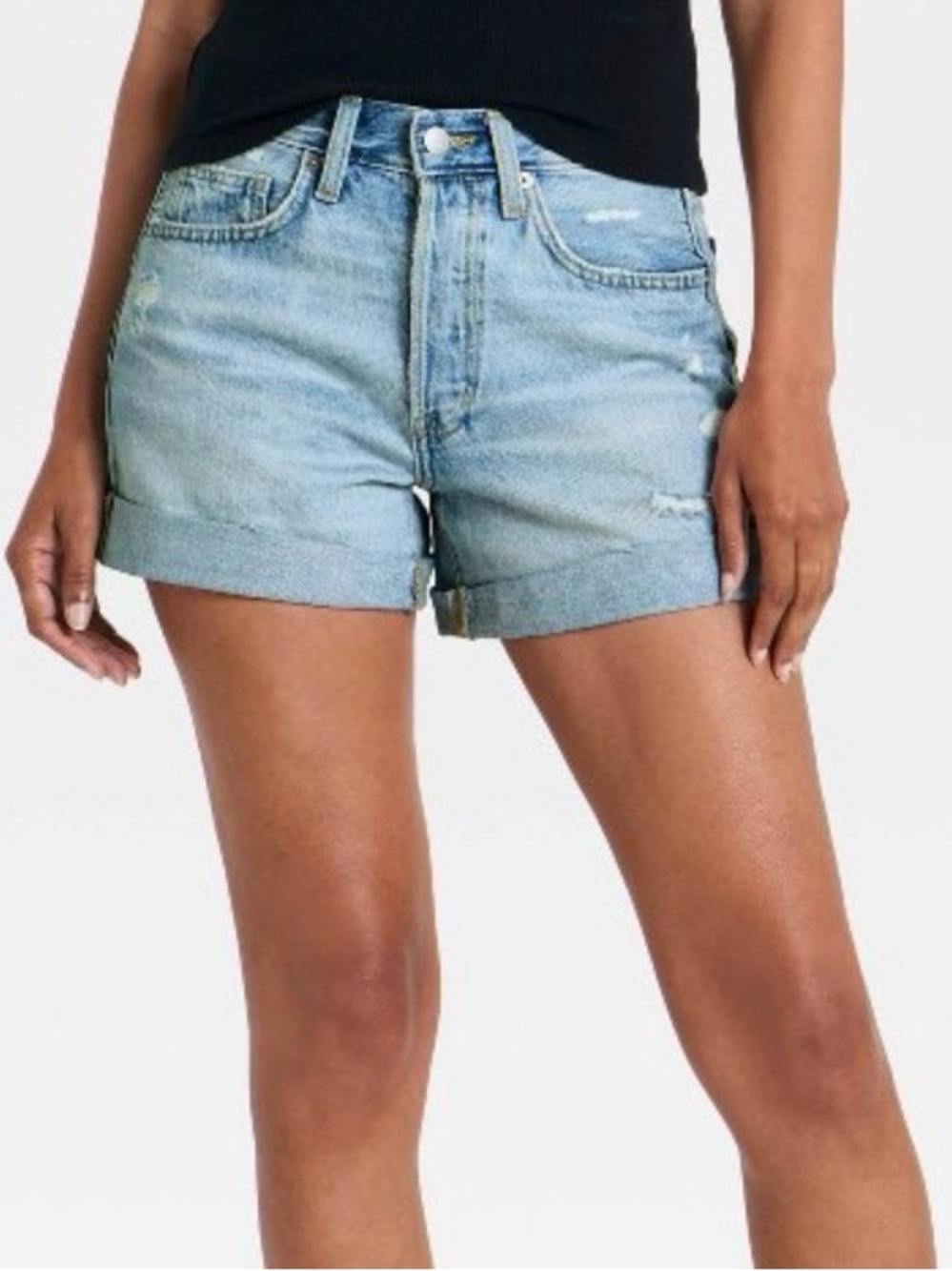 Universal Thread Light Wash Rolled-Hem Distressed Denim Shorts